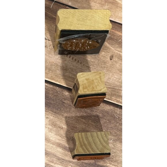 VINTAGE SET OF 3 WOOD MOUNT RUBBER STAMPS SANTA ORNAMENT MISTLETOE BY WESTWATER - Picture 5 of 6